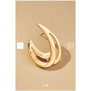 Anthropologie Gold-Tone Sculpted Hoop Earrings, C-SHAPE, GOLD TONE